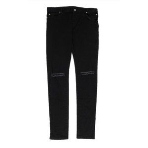 Balmain Mens Skinny Jeans Size 33x34 Black Knee Slashed Stretch Distressed Denim